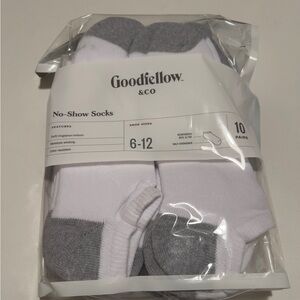 NWT Goodfellow & Co Men’s NO SHOW Socks White 6-12 Cushioned Wicking 10 PAIRS